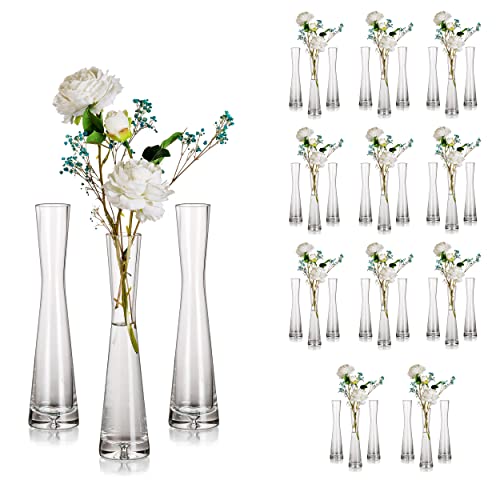 Glasseam Blumenvase Modern Glasvasen Schmal: 36er 24.5cm Hoch Blomus Vase Glas Set Handmade Schmale Vasen Tischdeko Wohnzimmer Esstisch Tulpenvase Dekovase für Pampasgras Tulpen Rose Hochzeit Deko von Glasseam