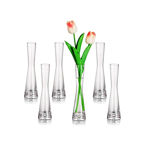 Glasseam Blumenvase Modern Glasvasen Schmal: 6er 20cm Hoch Blomus Vase Glas Set Handmade Schmale Vasen Wohnzimmer Esstisch Tischdeko Tulpenvase Dekovase für Pampasgras Tulpen Rose Hochzeit Deko von Glasseam