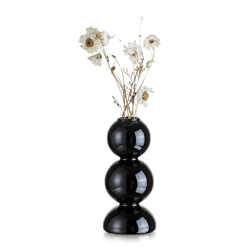 Glasseam Bubble Blumenvase Klein, Modern Schwarze Vase für Pampasgras, Asthetik Blumen Vasen Deko, Aestheti Vase Rund Glas Hydroponic, Aesthetic Tischvasen Glasvasen für Tischdeko Wohnzimmer Küche von Glasseam