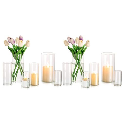 Deko Vase Glas Zylinder Tischdeko: Glasseam 4 Satz Blumen Vasen Set Modern Glasvase Rund Glaszylinder Blumenvase Tulpenvase Tischvase Fuer Hochzeit Wohnzimmer Tulpen Rose, 10/15/20cm Hoch von Glasseam