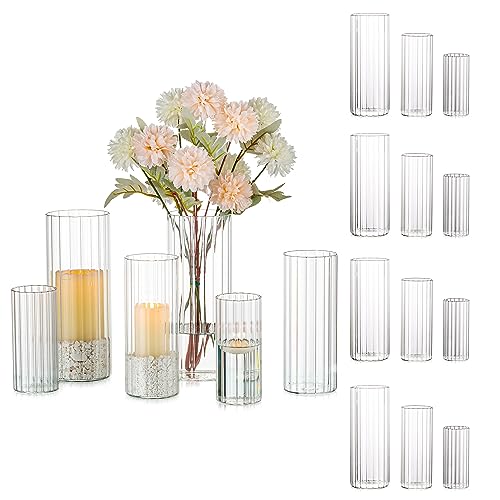 Glasseam Windlicht Glas Kerzenhalter Stumpenkerzen: 18er Glaszylinder mit Boden für Kerzen Kerzenständer Weihnachten Kerzengläser Hochzeit Windlichter Set Glasvase Zylinder für Hochzeit Tischdeko Deko von Glasseam