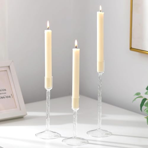 Glasseam Glas Kerzenständer Stabkerzen Klar: 3er Set Kerzenhalter Stabkerze Modern Stabkerzenhalter Glas für Tisch Deko Kerzenständer Weihnachten für Esstisch Hochzeit Geburtstag Dekoration von Glasseam