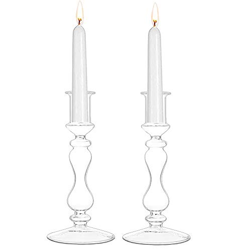 Glas-Taper-Kerzenhalter 2-teilige Kerzenhalterhalter mit breiter Basis Tischdekoration Für 2-cm-Taper-Kerzen im Innen- und Außenbereich für Hochzeitsessen von Glasseam