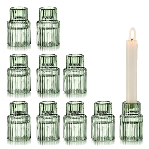 Glasseam Kerzenhalter Glas Kerzenständer Stabkerzen: Grün Kerzenhalter Stabkerzen 10er Set Stabkerzenhalter Glas Kerzenständer Weihnachten für Tischdeko Kerzenhalter Stabkerze für Geburtstag Hochzeit von Glasseam