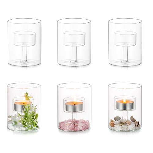 Glasseam Kerzenhalter Glas Teelichthalter, Zylinder Teelichtgläser Klein Kerzen Deko Hochzeit Wohnzimmer Tisch, Kerzengläser Vintage Teelicht Gläser 6er Set für Weihnachten Geburtstag Verzieren Glasseam Kerzenhalter Glas Teelichthalter, Zylinder Teelichtgläser Klein Kerzen Deko Hochzeit Wohnzimmer Tisch, Kerzengläser Vintage Teelicht Gläser 6er Set für Weihnachten Geburtstag Verzieren von Glasseam