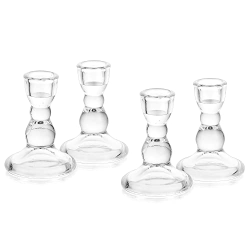 Kerzenhalter Stabkerze Glas Kerzenständer Stabkerzen, Glasseam 4 Stück Stabkerzenhalter Weihnachten Transparent Klein Modern Candle Holder für Advent Hochzeit Tischdeko Kommunion von Glasseam