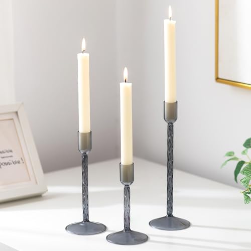 Glasseam Kerzenständer Glas Stabkerzenhalter Schwarz: 3er Set Kerzenhalter Stabkerze Deko Kerzenhalter für Stabkerzen Modern Kerzenständer Stabkerze für Weihnachten Wohnzimmer Esstisch Tischdeko von Glasseam