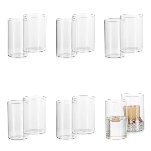 Glasseam Kerzenständer Stumpenkerzen Schwimmkerzen Deko, Klar Kerzenhalter Glas Vasen Set Hochzeit Tischdeko, Zylinder 12 Windlichter Glaszylinder mit Boden für Votivkerzen Taufkerze von Glasseam