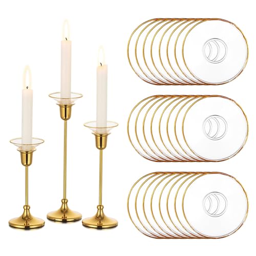 Glasseam Kerzentropfmanschetten Glas für Kerzenständer Gold: 24er Goldrand Tropfschutz für Kerzen Kerzenhalter Stabkerzen Rund Kerzenständer Hochzeit Kerzentropfschutz für Tischdeko von Glasseam