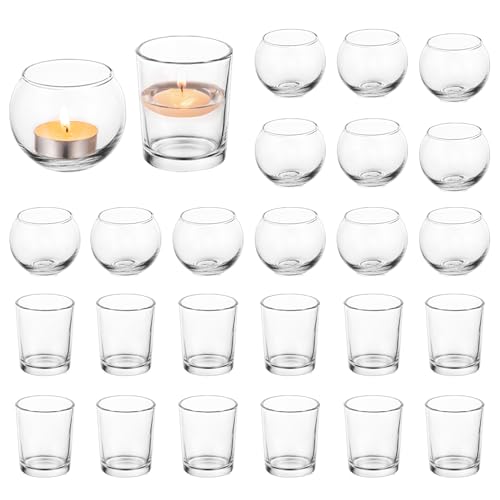 Glasseam Klar Kerzenhalter Glas, Teelichtgläser Klein 24er Set, Modern Teelichthalter Weihnachten, Chic Kerzenglas Teelicht Gläser für Hochzeit Tisch, Votivkerzenhalter für Haus Zimmer Esstisch Deko von Glasseam