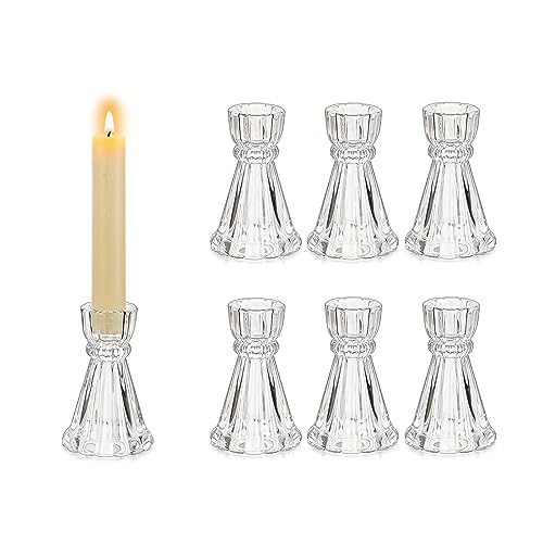 Glasseam Klar Kerzenständer Stabkerzen, 6er Set Stabkerzenhalter, Klein Kerzenhalter Glas Vintage, Gerippt Kerzen Ständer für Haus Tisch, Chic Kerzenständer Weihnachten für Home Wohnzimmer Dekoration von Glasseam