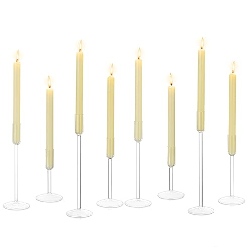 Glasseam Klar Kerzenständer Stabkerzen, 8er Set Kerzenhalter Glas Stabkerzenhalter, Chic Kerzen Ständer für Hochzeit Tisch, Kerzenhalter Weihnachten Kerzenständer Hoch für Wohnzimmer Outdoor Garten von Glasseam