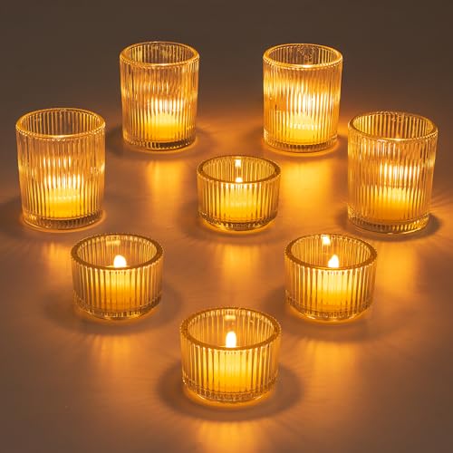 Glasseam Klar Teelichthalter Glas, Kleine Kerzenhalter Teelicht Satz von 8, Gerippt Kerzenglas, Teelichtgläser Weihnachten für Hochzeit Tisch, Votivkerzenhalter für Haus Esstisch Wohnzimmer Deko Glasseam Klar Teelichthalter Glas, Kleine Kerzenhalter Teelicht Satz von 8, Gerippt Kerzenglas, Teelichtgläser Weihnachten für Hochzeit Tisch, Votivkerzenhalter für Haus Esstisch Wohnzimmer Deko von Glasseam