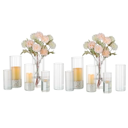 Glasseam Windlicht Glas Kerzenhalter Stumpenkerzen: 12er Glaszylinder mit Boden für Kerzen Kerzenständer Weihnachten Kerzengläser Hochzeit Windlichter Set Glasvase Zylinder für Hochzeit Tischdeko Deko von Glasseam