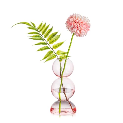 Glasseam Kleine Vase Glas, Kreative Blumenvase Bubble Vasen Deko, Aesthetic Rosa Vase Rund, Moderne Glasvasen Klein Hydroponic Tulpenvase für Rose Pflanze, Kreative Dekovasen für Wohnzimmer Couchtisch von Glasseam