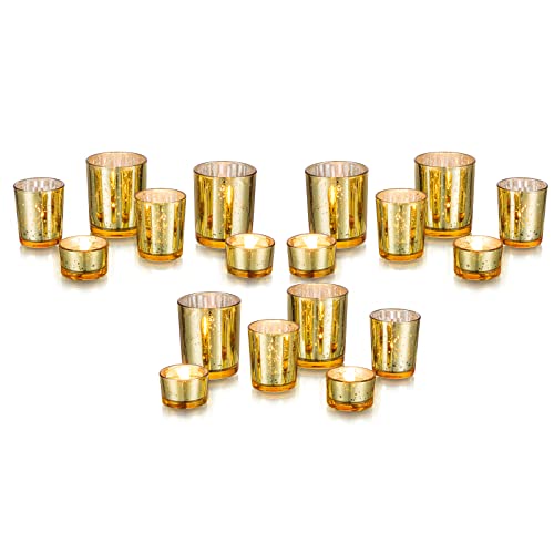 Glasseam Teelichthalter Glas Kerzenhalter Teelichtgläser Gold: 18 Stück/6 Sätze Kerzengläser Hochzeit Teelichtglas Vintage Teelicht Gläser Schwimmkerzenhalter für Teelichter Kerzen Weihnachten Deko von Glasseam