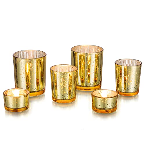 Glasseam Teelichthalter Glas Kerzenhalter Teelichtgläser Gold: 6 Stück/2 Sätze Kerzengläser Hochzeit Teelichtglas Vintage Teelicht Gläser Schwimmkerzenhalter für Teelichter Kerzen Weihnachten Deko von Glasseam