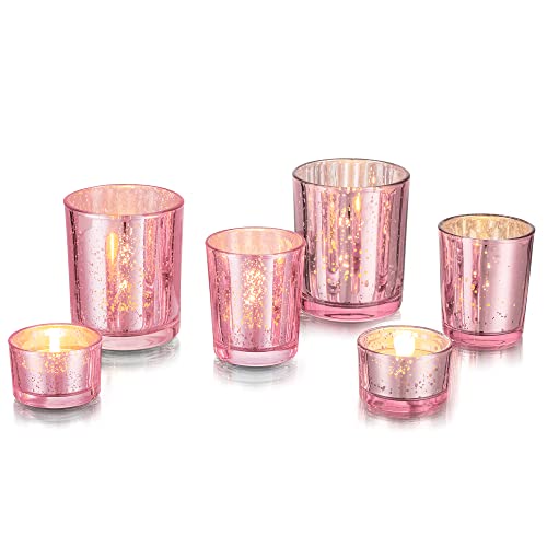 Glasseam Teelichthalter Glas Kerzenhalter Teelichtgläser Rosa: 6 Stück/2 Sätze Kerzengläser Hochzeit Teelichtglas Vintage Teelicht Gläser Schwimmkerzenhalter für Teelichter Kerzen Weihnachten Deko von Glasseam