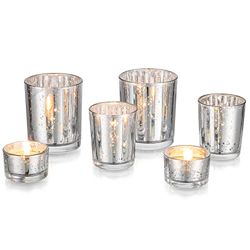 Glasseam Teelichthalter Glas Kerzenhalter Teelichtgläser Silber: 6 Stück/2 Sätze Kerzengläser Hochzeit Teelichtglas Vintage Teelicht Gläser Schwimmkerzenhalter für Teelichter Kerzen Weihnachten Deko von Glasseam