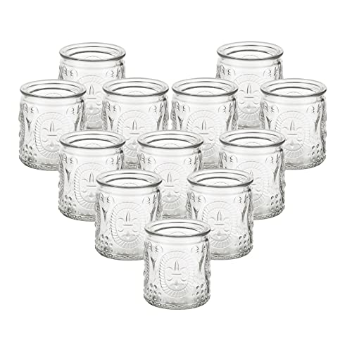 Glasseam Teelichthalter Glas Teelichtgläser Vintage Kerzenhalter: 12 Stück Kerzengläser Set Klar Klein Teelichtglas Teelichter Gläser Kerzenglas für Teelicht Kerzen Weihnachten Hochzeit Tisch Deko von Glasseam