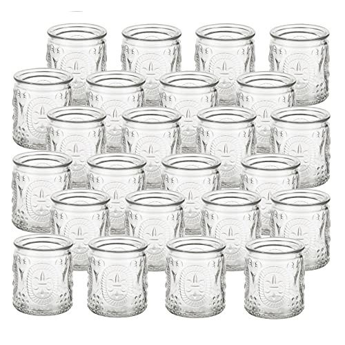 Glasseam Teelichthalter Glas Teelichtgläser Vintage Kerzenhalter: 24 Stück Kerzengläser Set Klar Klein Teelichtglas Teelichter Gläser Kerzenglas für Teelicht Kerzen Weihnachten Hochzeit Tisch Deko von Glasseam