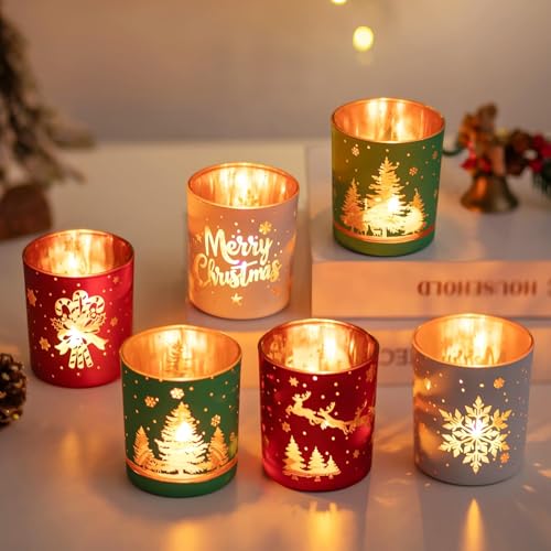 Glasseam Teelichthalter Weihnachten Teelichtgläser: 6er Set Kerzengläser Rot Grün Weiß Kerzenhalter Glas für Weihnachtsdeko Tisch Windlicht Kerzenglas für Esstisch Party Geschenk Adventsgesteck Glasseam Teelichthalter Weihnachten Teelichtgläser: 6er Set Kerzengläser Rot Grün Weiß Kerzenhalter Glas für Weihnachtsdeko Tisch Windlicht Kerzenglas für Esstisch Party Geschenk Adventsgesteck von Glasseam