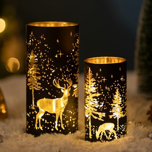 Glasseam Weihnachten Windlicht Glas Kerzenhalter: 2er Set Kerzengläser Weihnachtsdeko Tisch Kerzenglas Glaszylinder für Kerzen Windlicht Schwarz Kerzenständer Stumpenkerzen für Wohnzimmer Dekoration Glasseam Weihnachten Windlicht Glas Kerzenhalter: 2er Set Kerzengläser Weihnachtsdeko Tisch Kerzenglas Glaszylinder für Kerzen Windlicht Schwarz Kerzenständer Stumpenkerzen für Wohnzimmer Dekoration von Glasseam