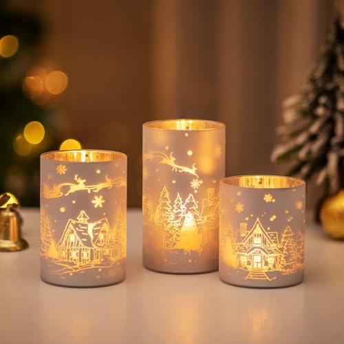 Glasseam Weihnachten Windlicht Glas Kerzenhalter: 3er Set Kerzengläser Glaszylinder für Kerzen Kerzenständer Stumpenkerzen für Weihnachtsdeko Tisch Silber Kerzenglas für Wohnzimmer Deko Geschenk Glasseam Weihnachten Windlicht Glas Kerzenhalter: 3er Set Kerzengläser Glaszylinder für Kerzen Kerzenständer Stumpenkerzen für Weihnachtsdeko Tisch Silber Kerzenglas für Wohnzimmer Deko Geschenk von Glasseam