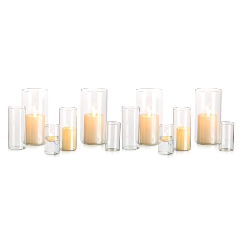 Kerzenhalter Glas Set Kerzenständer Glaszylinder: Modern Windlicht Für Stumpenkerzen Teelicht Pampasgras Vasen Hochzeit Tischdeko Glasvase Zylinder Deko Wohnzimmer Esstisch (S+M+L, 4 Sätze) von Glasseam