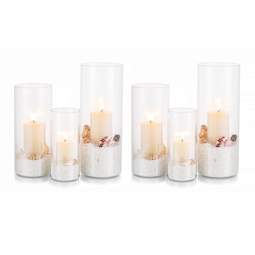 Kerzenhalter Glas Set Kerzenständer Glaszylinder: Modern Windlicht Für Stumpenkerzen Teelicht Pampasgras Vasen Hochzeit Tischdeko Glasvase Zylinder Deko Wohnzimmer Esstisch (M+L+XL, 2 Sätze) von Glasseam