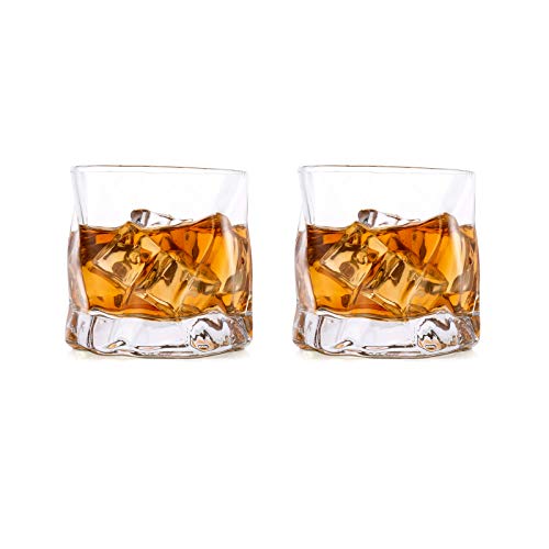 Unregelmäßige Whiskygläser Set Mit 2 Gekippten Falten Scotch Glass 250Ml Modischer Whiskybecher Für Papa, Ehemann, Freunde, Glaswaren Für Bourbon/Rum/Barbecher von Glasseam