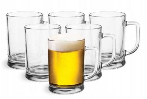 Glasset Bierkrug 0,5 Liter Set von 6 mit Handlichem Griff Glaskrug 0,5 Liter Bier Glas Bier Krug Biergläser 0,5 Bierbecher Biermaßkrug Glas Bierkrüge Maßkrug Transparent | Birra von Glasset