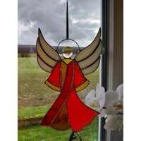 Schutzengel "Uriel", Glas Engel Rot, Fensterdeko, Geschenk Zur Geburt, Taufe von Glassplitterei