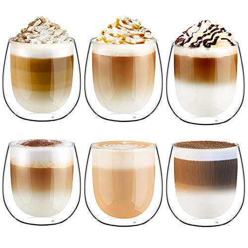 glastal 250ml Doppelwandige Latte Macchiato Gläser Set Borosilikatglas Kaffeetassen Glas 6er Set Kaffeeglas Teegläser für Espresso,Cappuccino,Latte,Iced Americano,Tee,EIS,Milch,Saft von glastal