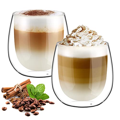 glastal 250ml Doppelwandige Latte Macchiato Gläser Set Borosilikatglas Kaffeetassen Glas 2er Set Kaffeeglas Teegläser für Espresso,Cappuccino,Latte,Iced Americano,Tee,EIS,Milch,Saft von glastal
