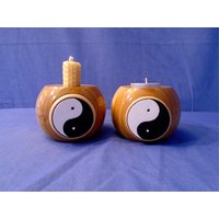 Wahlweise Handgefertigter Und Handbemalter Kerzenhalter Aus Holz Oder Teelichthalter Beide Mit Yin & Yang von GlastonburyMystical