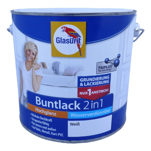 Glasurit Buntlack 2in1 Hochglanz Wasserverdünnbar 2,5 Ltr. (weiß) von Glasurit