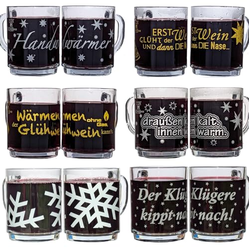 Glasveredlung Schmitz Glühweinbecher Glühweintasse 27 cl, schwere Ausführung 320 g, stapelbar, gehärtet, Füllstrich 0,2 l, Dekore 6-fach sortiert, 24 Stück Glasveredlung Schmitz Glühweinbecher Glühweintasse 27 cl, schwere Ausführung 320 g, stapelbar, gehärtet, Füllstrich 0,2 l, Dekore 6-fach sortiert, 24 Stück von Glasveredlung Schmitz