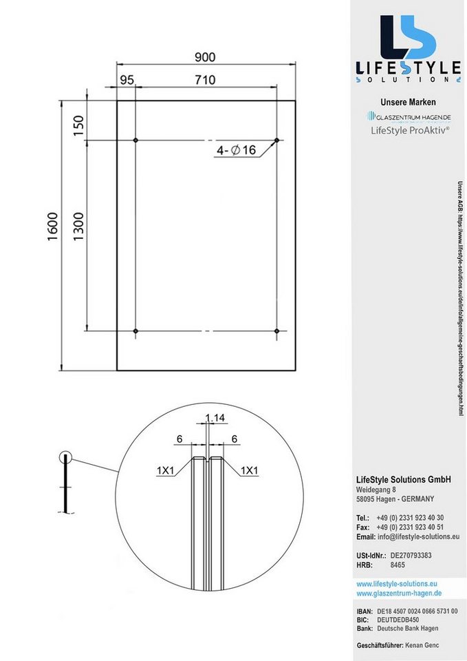 Glaszentrum Hagen Vordach Glaszentrum Hagen - Typ/Std 160x90cm Glasvordach Vordach Türvordach von Glaszentrum Hagen