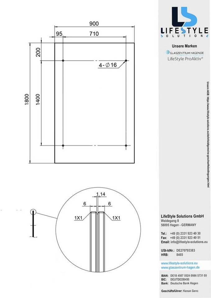 Glaszentrum Hagen Vordach Glaszentrum Hagen - Typ/Std 180x90cm Glasvordach Vordach Türvordach von Glaszentrum Hagen