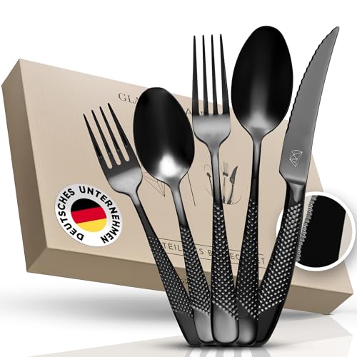 Glavory Aurora - Besteck Set Schwarz gestanzt - Besteck für 6 Personen 30teilig - rostfreier 18/8 Edelstahl - schwarzes Besteck spülmaschinenfest mit edler Verpackung - 2 in 1 Steakmesser Glavory Aurora - Besteck Set Schwarz gestanzt - Besteck für 6 Personen 30teilig - rostfreier 18/8 Edelstahl - schwarzes Besteck spülmaschinenfest mit edler Verpackung - 2 in 1 Steakmesser von Glavory