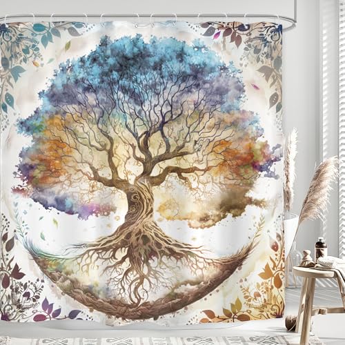 Glawry Duschvorhang mit Baum des Lebens, modern, geheimnisvoll, magisch, Boho-Stil, Aquarell, Pflanze, Badezimmer, Natur, ästhetisch, 183 x 183 cm, Badzubehör, Kunst, Heimdekoration, Stoff, 12 Haken Glawry Duschvorhang mit Baum des Lebens, modern, geheimnisvoll, magisch, Boho-Stil, Aquarell, Pflanze, Badezimmer, Natur, ästhetisch, 183 x 183 cm, Badzubehör, Kunst, Heimdekoration, Stoff, 12 Haken von Glawry