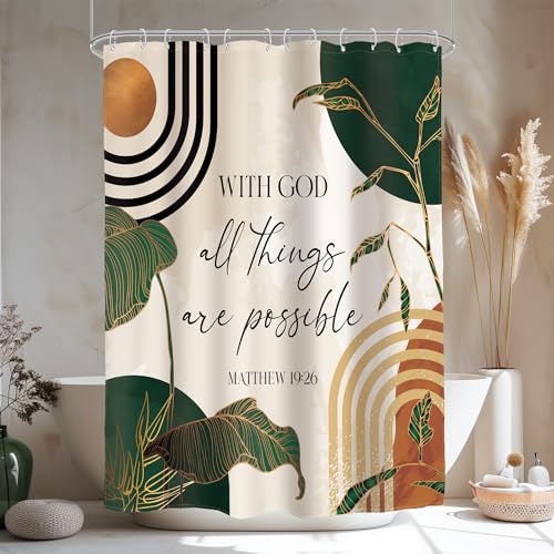 Glawry Duschvorhang mit Bibelvers im Boho-Stil, christliche Schrift, inspirierende Zitate, Mitte des Jahrhunderts, tropische Palme, Badezimmer, abstrakt, 121,9 x 183,9 cm, Badzubehör, Kunst Glawry Duschvorhang mit Bibelvers im Boho-Stil, christliche Schrift, inspirierende Zitate, Mitte des Jahrhunderts, tropische Palme, Badezimmer, abstrakt, 121,9 x 183,9 cm, Badzubehör, Kunst von Glawry