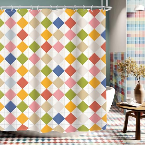 Glawry Süßer Retro-Duschvorhang, kariert, abstrakt, 70er-Jahre, buntes Schachbrettgitter, flippig, lustig, Boho, Vintage, Badezimmer, Hippie, 152 x 183 cm, Badzubehör, Kunst, Heimdekoration, Stoff, 12 Glawry Süßer Retro-Duschvorhang, kariert, abstrakt, 70er-Jahre, buntes Schachbrettgitter, flippig, lustig, Boho, Vintage, Badezimmer, Hippie, 152 x 183 cm, Badzubehör, Kunst, Heimdekoration, Stoff, 12 von Glawry
