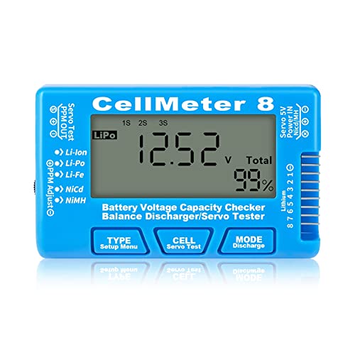 Glayent 1 PCS RC Cellmeter 8 Digitaler Batteriekapazitätsprüfer Controller Tester Spannungstester für Li-Ion NiMH Nicd Cell Meter Blau von Glayent