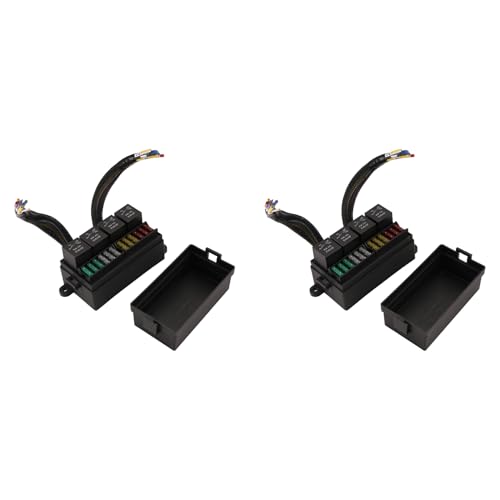 Glayent 2X 12-V-Kfz-Sicherungsrelaiskasten, Vorverdrahteter Sicherungs- und Relaiskasten mit 4 Relais, 12-Wege-ATC/ATO-Sicherungen, Versiegelter 12-V-Relais-Sicherungskasten von Glayent