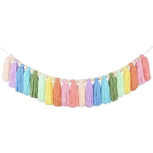 Glayent 37 Pastell Regenbogen Quaste Girlande mit Perle Tapisserie für Schlafzimmer Wand Klassenzimmer Kinderzimmer Party von Glayent