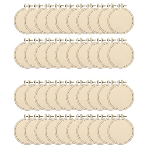 Glayent 40er-Pack Mini-Stickrahmen Aus, Rund, Kreuzrahmen, Holzrahmen, Präsentationsrahmen, Kreis für DIY-Kunsthandwerk von Glayent