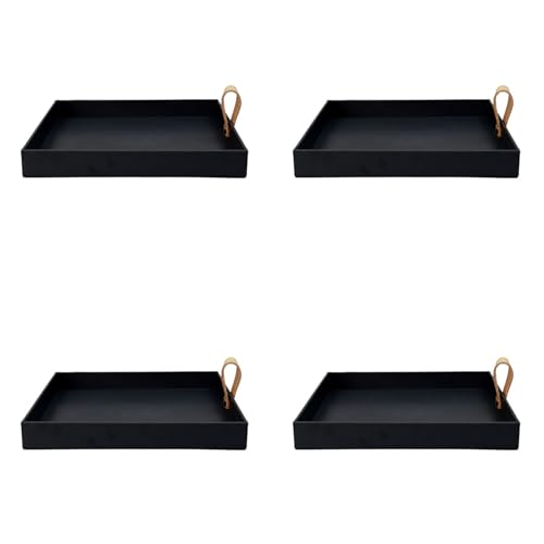 Glayent 4X Kreatives Quadratisches PU Leder Servier Tablett Dekorativer Teller Kosmetik Diverses Desktop Aufbewahrungs Platte mit (Schwarz) von Glayent