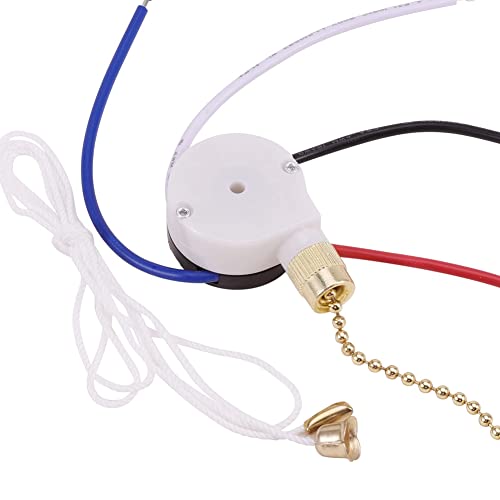 Glayent Deckenventilator-Schalter-Kit 3-Gang-4-Draht-Ventilatorschalter-ReißVerschluss-Geschwindigkeitssteuerschalter, ZE-208S-Zugdrahtschalter mit Seil Gold von Glayent